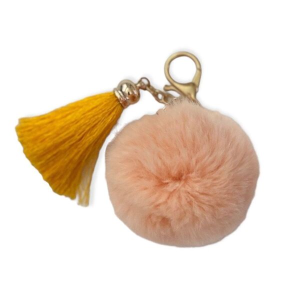 NEW Pink Fur Pom Pom Gold Tassel Key Ring Handbag Accessory - Picture 2 of 3